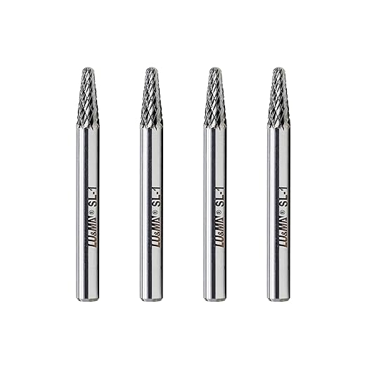 SL-1 Tungsten Carbide Burr Rotary File, Taper Shape Double Cut, 4pcs by LU&MN