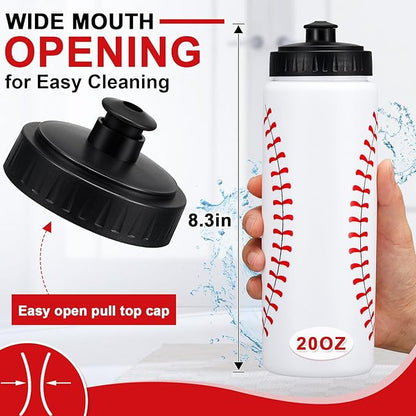 Yaomiao Baseball Water Bottle Bulk Reusable Sports Bottle 20 oz Squeeze Baseball Accessories Gifts School Sports
