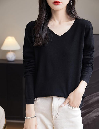 Chanyarn Women's 100% Merino Wool Base Layer Shirt Tops V Neck Long Sleeve Travel Hiking Tee T Shirt Pullover Sweater