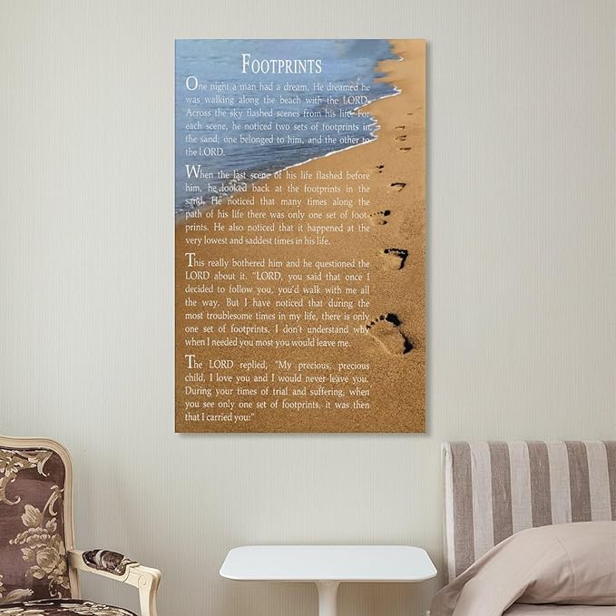 AYLIDEGHSF Footprints In The Sand Wall Art Footprints In The Sand Poster Foot Prints Poem Gifts Wall Decor Aesthetic Unframe-style 12x18inch(30x45cm)