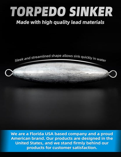 BLUEWING Torpedo Sinker Through Wire Fishing Weight Saltwater Bullet Lead Double Ringed 2oz-48oz