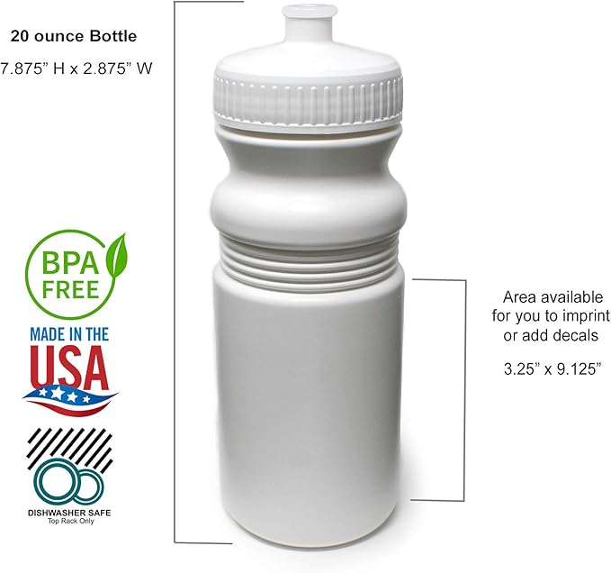 Rolling Sands 20 Ounce Sports Water Bottles 100 Pack, BPA-Free, Made in USA, Dishwasher Safe