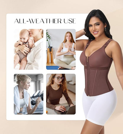 SHAPSHE Waist Trainer Corset for Women Tummy Control Sport Workout Body Shaper Vest for Women Postpartum Gym Zipper and Hooks