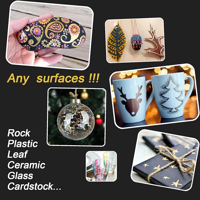 Dyvicl Metallic Marker Pens, 15 Colors Hard Fine Tip Metallic Markers for Black Paper, Adult Coloring, Card Making, Rock Painting, Scrapbooking Crafts, DIY Photo Album