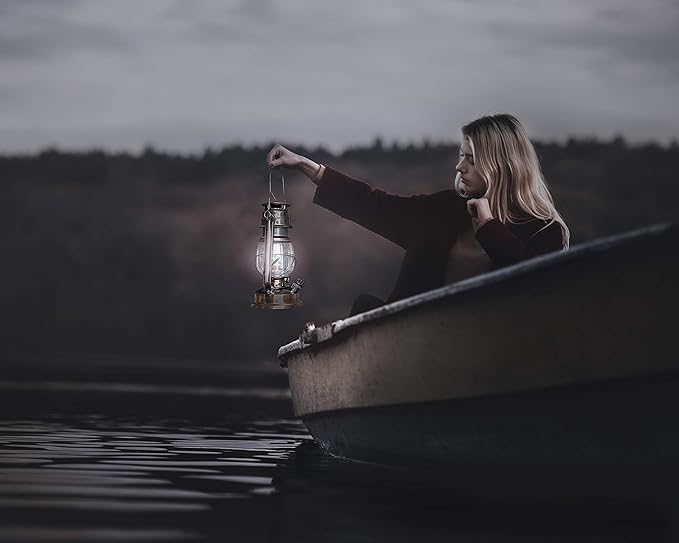 YAKii LED Vintage Lantern Metal Hanging Hurricane 12 LED Dimmer Switch Cold White Battery Operated Power Outage Indoor Camping Lighting Outdoor Brooklyn Decoration(Black)