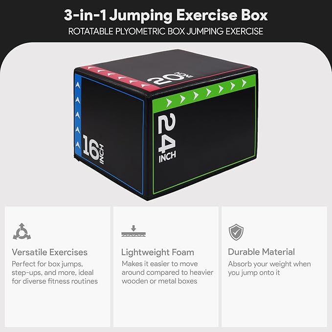 BalanceFrom 3-in-1 Foam Plyometric Jump Box for Home Gym with Multiple Height Options – Versatile Plyo with Non-Slip Surface for Strength, HIIT, Step-Ups, and Agility Training
