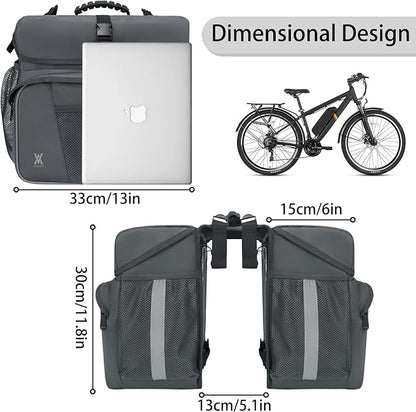Waterproof Double Panniers Bag - 36L Saddle Bags for Rear Rack Bicycles with Safety Reflective Strips, Bicycle Commuting Pannier Fit Most Bicycle Rack with Rain Cover (With Rain Cover, Grey, 36L)