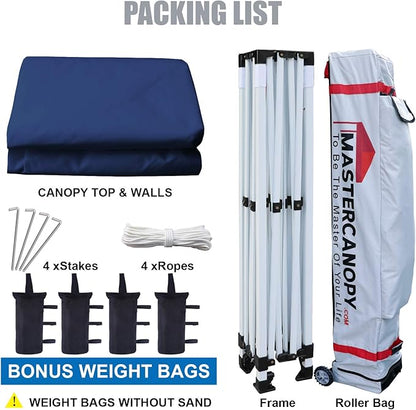 MASTERCANOPY Heavy Duty Pop-up Canopy Tent with Sidewalls (10x15,Navy Blue)