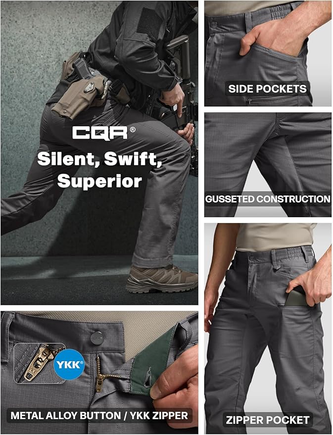 CQR Men's Flex Stretch Tactical Pants, Water Resistant Ripstop Cargo Pants, Lightweight EDC Outdoor Work Hiking Pants