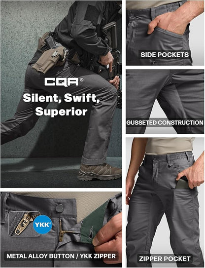 CQR Men's Flex Stretch Tactical Pants, Water Resistant Ripstop Cargo Pants, Lightweight EDC Outdoor Work Hiking Pants