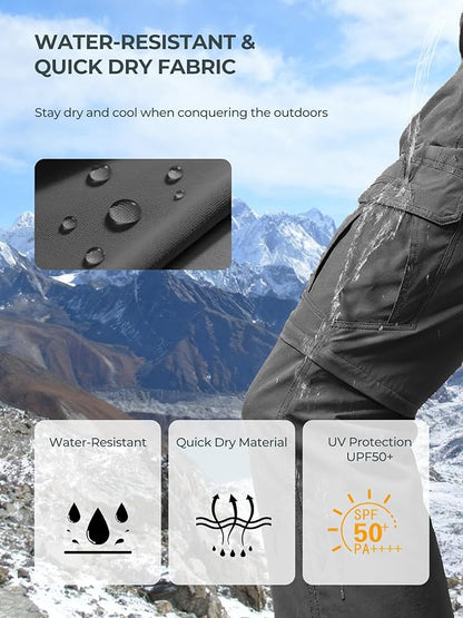 Men's Convertible Hiking Pants Waterproof Quick Dry Zip-Off Lightweight Tactical Multi-Pocket Outdoor Fishing Safari Trousers