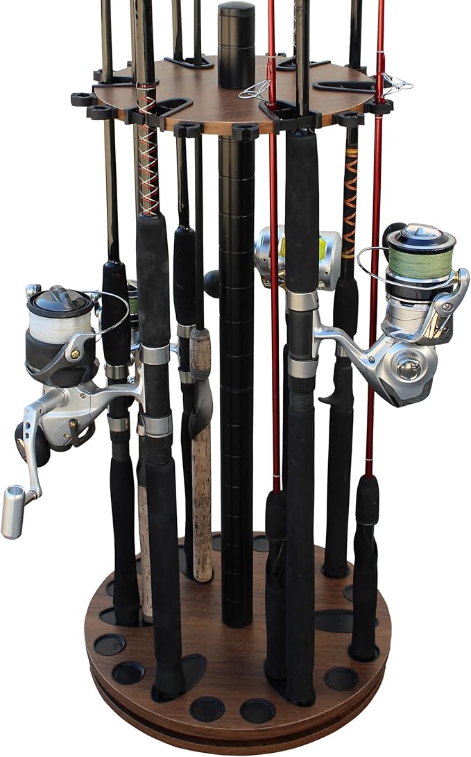 Rush Creek Creations Fishing Rod Holder - 360 Spinning Rack for Garage Organization and Storage, Pole Holder for Reels, Gear, Accessories, Tackle Box
