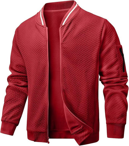 Mens Casual Jacket Loose Fit Lightweight Jacket Varsity Bomber Jacket with Zipper