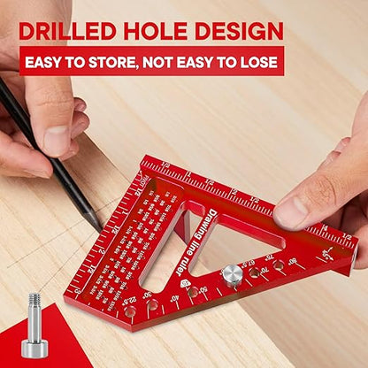 Premium Versatile Multi-Angle Carpenter Square Measuring Ruler for Woodworking, Engineering, and Construction (22.5-90 Degrees with Angle Pin) (Red)