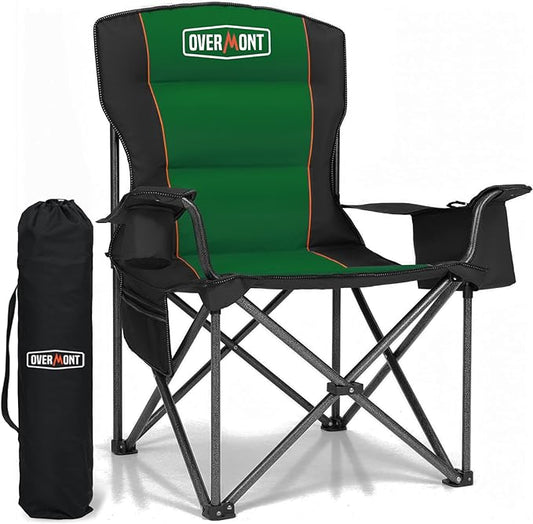 Overmont Oversized Folding Camping Chair - 450lbs Support with Padded Cushion Cooler Pockets - Heavy Duty Collapsible Chairs for Sports Garden Beach Fishing
