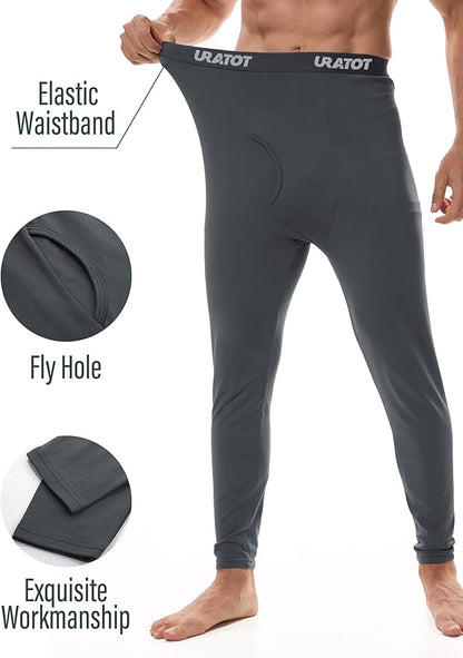 URATOT Men's Thermal Underwear Bottom Fleece Long Johns for Men Soft Warm Base Layer Thermal Pants for Cold Weather