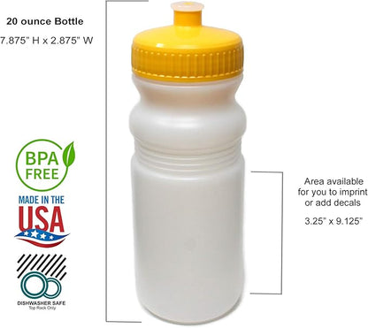 Rolling Sands 20 Ounce Sports Water Bottles 100 Pack, BPA-Free, Made in USA, Dishwasher Safe