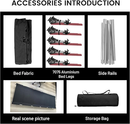 Ultralight Folding Camping Tent Cot, Portable Compact cots for Adults Outdoor Travel, Base Camp, Hiking, Mountaineering, Lightweight Backpacking cot, Oxford Cloth Bed Black Red