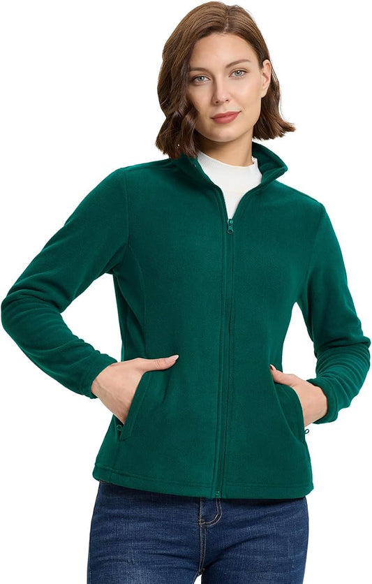 33,000ft Women's Zip Up Fleece Jacket, Long Sleeve Warm Soft Polar Lightweight Coat with Pockets for Winter