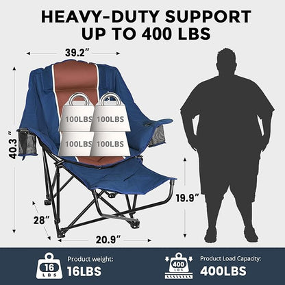 Camping Chair with Removable Footrest, Oversized Outdoor Chair with Headrest & Cup Holders, 400lb Capacity Lawn Chair for Sports Backyard Fishing