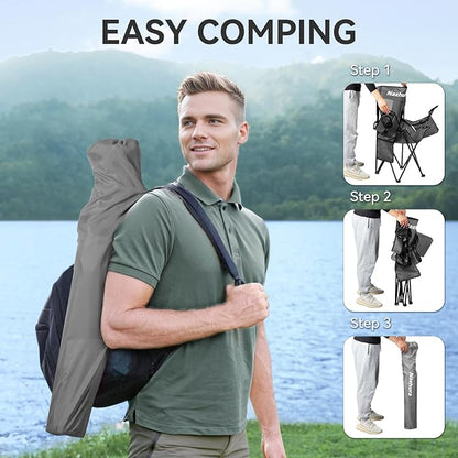 Nazhura 4 Pack Outdoor Camping Chairs Folding/Foldable/Portable with Cooler Pouch, Mesh Backrest and Cup Holder Pocket(Grey) (Grey, 4 Pack)