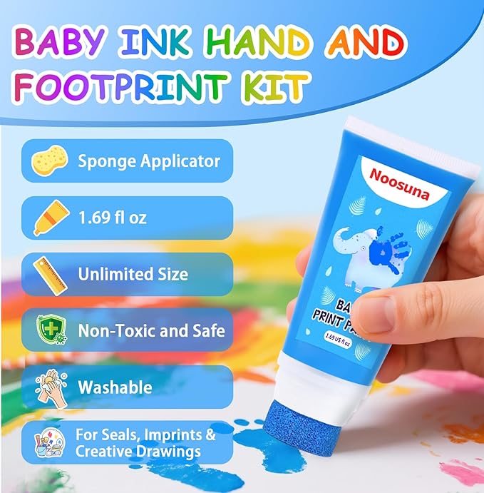 Baby Hand and Footprint Kit with Sponge Head, Baby Ink Hand and Footprint Kit, 1.69 fl oz Non-Toxic and Washable, Paw Print Kit for Dogs Suitable for Babies and Pets, Newborn Memento, Blue