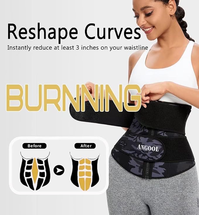 ANGOOL Neopren Waist Trainer for Women,Workout Plus Size Trimmer Belt Sauna Sweat Corset Cincher with Zipper