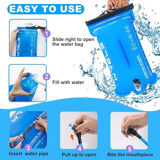 1L/1.5L/2L/3L BPA Free Hydration Bladder,Leakproof TPU Water Bladder for Hiking Backpack,Large Opening Water Reservoir Hydration Pack for Running Cycling Camping