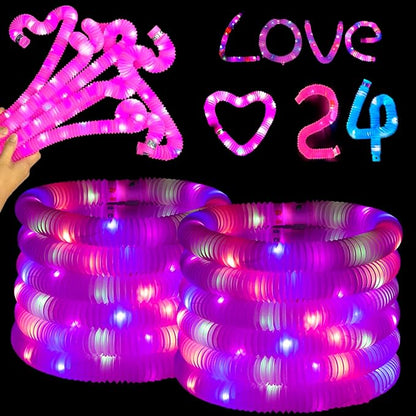 Pink 24 Pack Light Up Party Favors Supplies,Bulk Glow Sticks Bracelet,Necklace Accessories for Kids,Birthday Return Gifts Treats,Easter Basket Goodie Bag Stuffer Fillers for Boys Girls