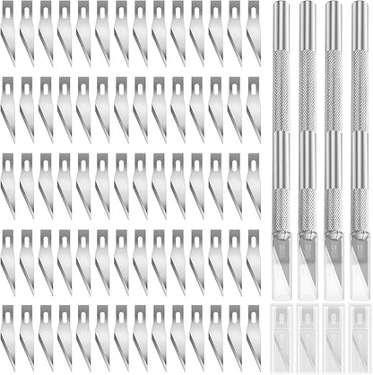 74Pcs Precision Hobby Knife Set Contains 4 Metal Pens Handles and 70Pcs #11 Exacto Knife Refill Blades for Art Cutting Carving, Phone Repair Stencil, Pumpkin Carving, DIY Scrapbooking