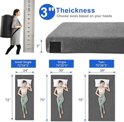 Memory Foam Camping Mattress pad, Comfortable Thick Floor Sleeping Mat for Adults with Waterproof and Non-Slip Bottom, Portable Roll Up Mattress for Sleepover Guest,Cot Mad for Car Camping