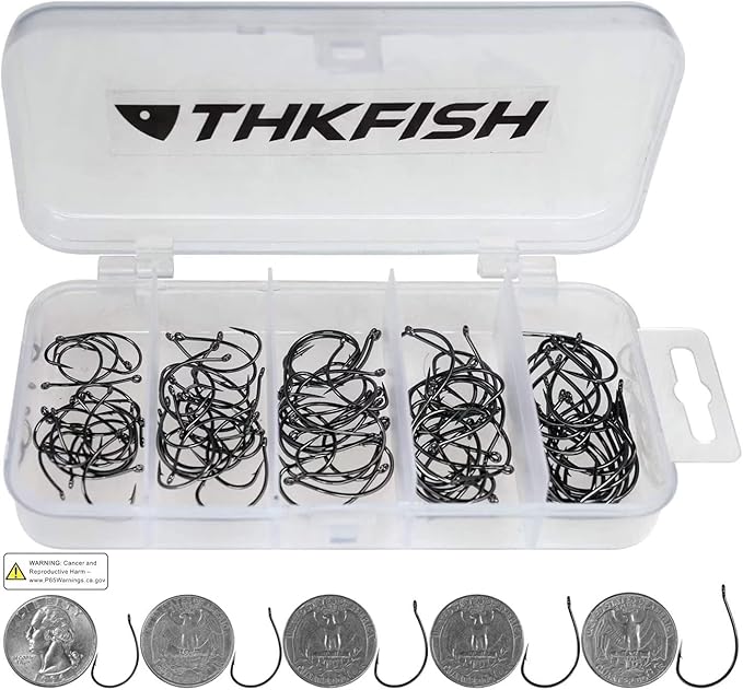 thkfish 50Pcs/100Pcs/Box Fishing Hooks Drop Shot Hooks Wacky Worm Fish Hooks Size #3#2#1 1/0 2/0 Offset Circle Hooks for Fishing