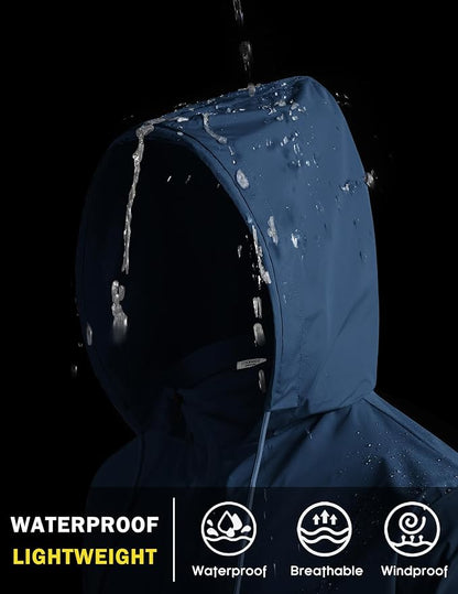 COOFANDY Men's Packable Rain Jacket Lightweight Waterproof Raincoat with Hood Travel Hiking Golf Windbreaker