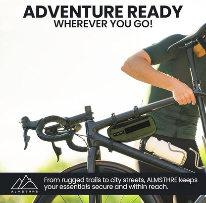 ALMSTHRE Compact Bike Frame Bag – Hunter Green | Weather-Resistant, Waterproof Zippers & Dual-Sided Access for Road, MTB, and Ebike Frames