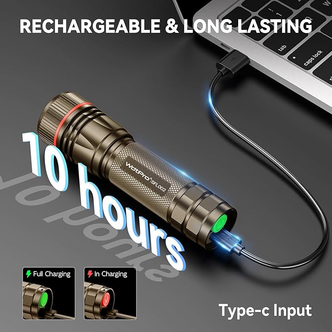 WdtPro Rechargeable Flashlights High Lumens, 1 Pack 10H Long Lasting Super Bright EDC Flashlights, LED Mini Tactical Flash Lights for Camping Emergency, Drop & Water Resistant Brown(Battery Included)