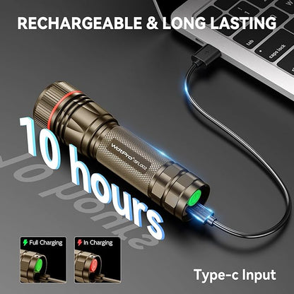 WdtPro Rechargeable Flashlights High Lumens, 1 Pack 10H Long Lasting Super Bright EDC Flashlights, LED Mini Tactical Flash Lights for Camping Emergency, Drop & Water Resistant Brown(Battery Included)