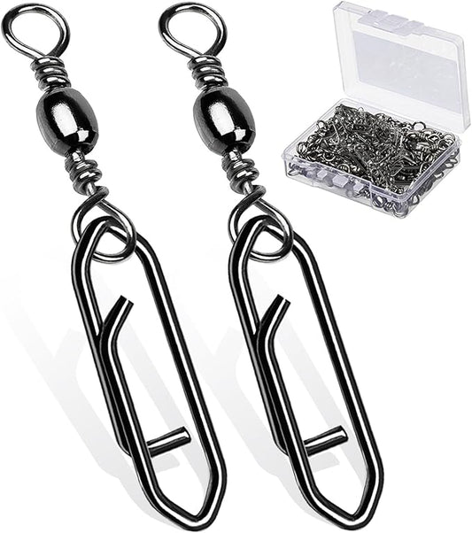 AMYSPORTS Heavy Strength Fishing Snap Stainless Saltwater Freshwater Fishing Swivel Clip Rolling Barrel Fishing Clips Swivels Speed Change Black Nickel