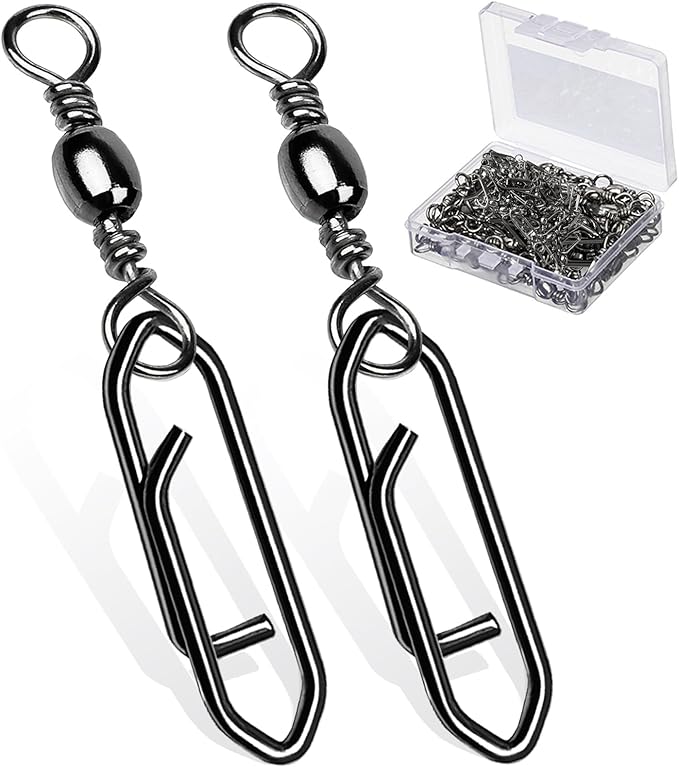 AMYSPORTS Heavy Strength Fishing Snap Stainless Saltwater Freshwater Fishing Swivel Clip Rolling Barrel Fishing Clips Swivels Speed Change Black Nickel