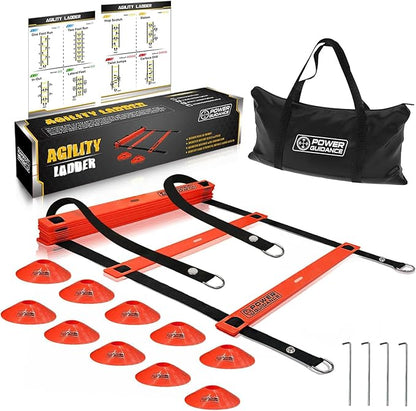POWER GUIDANCE Agility Ladder (20 Feet) with Cones for Speed Agility Training & Quick Footwork Exercise - Soccer & Football Training Equipment for Adults, Youth & Kids