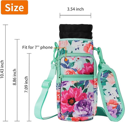 32/40/64/128 oz Neoprene Insulated Water Bottle Carrier Bag, Sling Bag Sleeve Pouch Holder with Strap & Paracord Handle and 2 Pocket for Travelling, Hiking, Camping