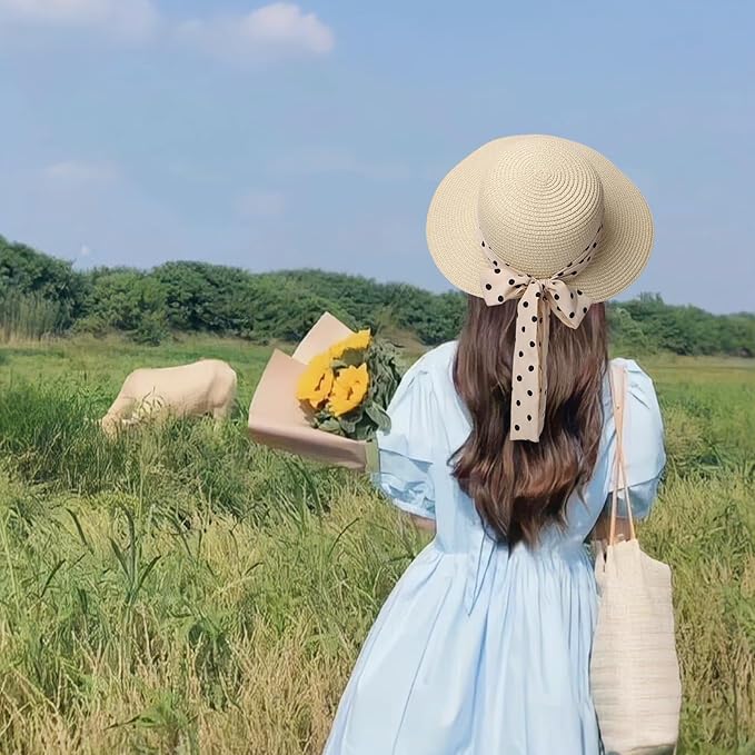 Beach Hats for Women Oversize Wide Brim Straw Sun Hat Foldable UV Protection Hat for Travel