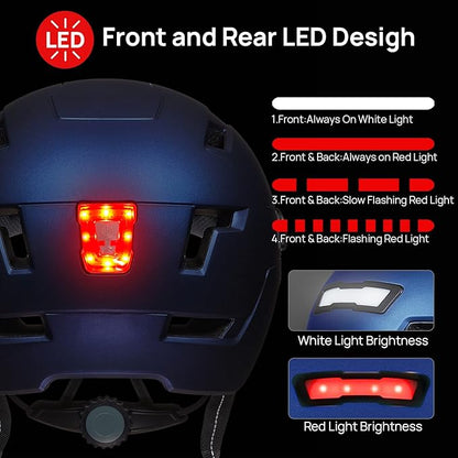 ILM Adult Bike Helmet with USB Rechargeable LED Front and Back Light Mountain&Road Bicycle Helmets for Men Women Removable Goggle Cycling Helmet E3-10L