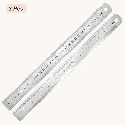 HARFINGTON 3 Pcs Steel Ruler 12" x1-1/32 Machinist Metal Ruler Carbon Steel Metric Straight Edge Measuring Tools 0.4mm Thick for Engineering Architect Drawing Home Office