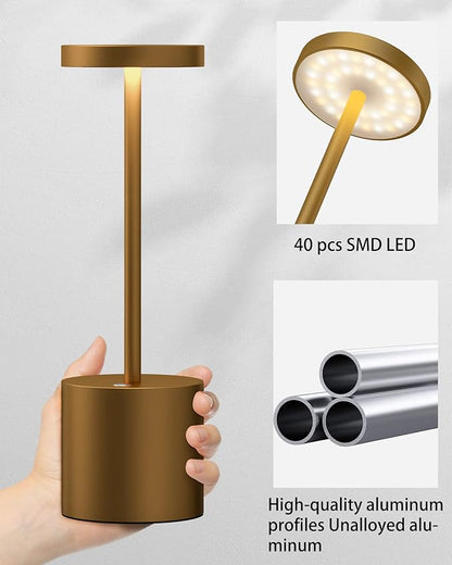 2Pack Cordless Table Lamp, Rechargeable LED Battery 5000mAh Metal USB Portable Powered Desk Lamp, 3 Levels Brightness Light for Restaurants Outdoor (2pack 10.25in Titanium)