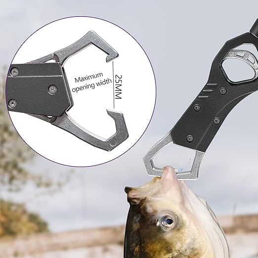 Eupheng 11.8'' Heavy-Duty Fish Gripper with Scale Rustproof Aluminum Body, Non-Slip Rubber Handle, Built-in Weight Estimator & Wrist Lanyard