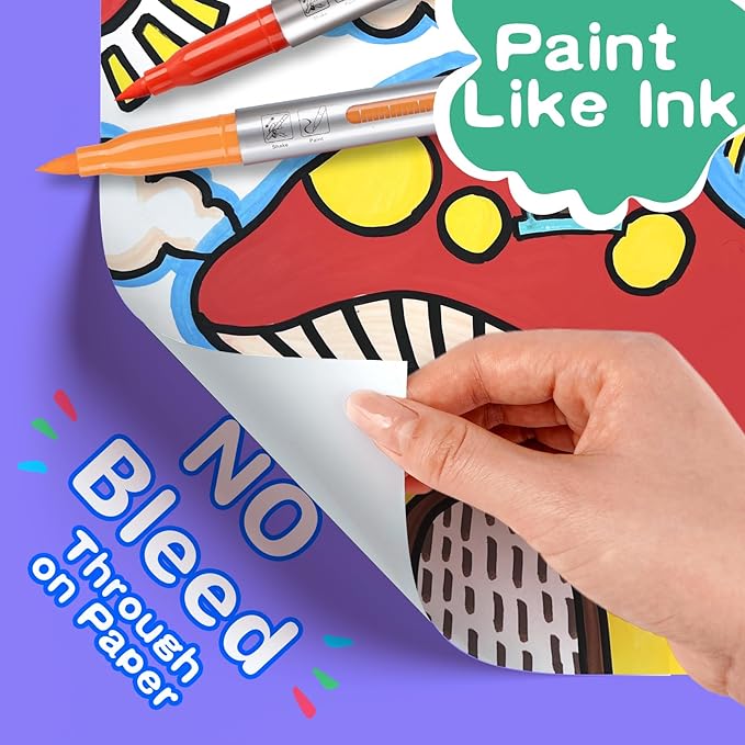 Acrylic Paint Markers Brush Tip 8 Colors, 300% More Ink marker 6.6g,Visible Ink Window,Free Flow,No-Bleed Waterproof Paint Pens for Canvas, Fabric, Rock, Wood, Egg, Paper,DIY Crafts