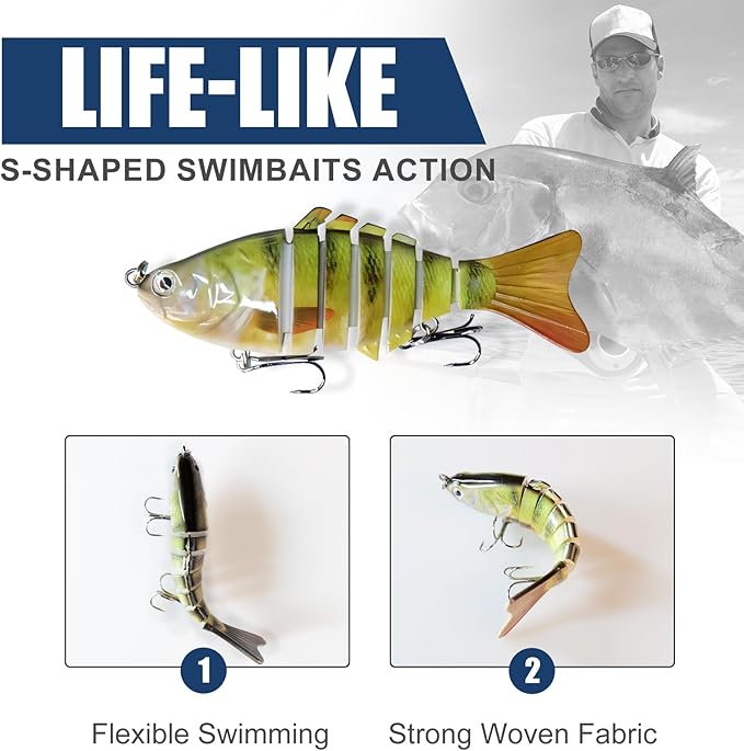 6PCS Fishing Lures for Freshwater and Saltwater with case,Slow Sinking Multi Jointed Swimbaits, Lifelike Lures for Bass Trout Crappie Walleye Pike