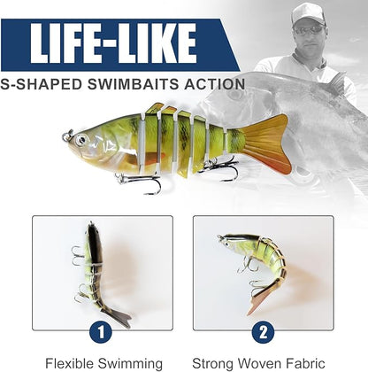 6PCS Fishing Lures for Freshwater and Saltwater with case,Slow Sinking Multi Jointed Swimbaits, Lifelike Lures for Bass Trout Crappie Walleye Pike
