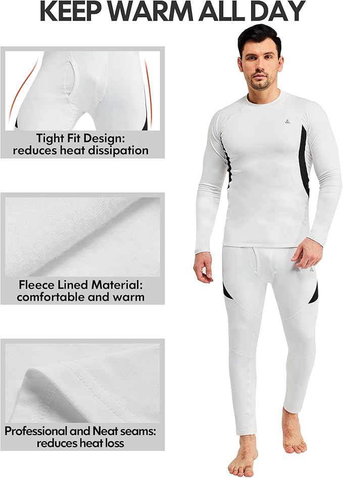 CL convallaria 2 Pack Mens Thermal Underwear Fleece Lined Long Johns Winter Base Layer Cold Weather Hunting Gear