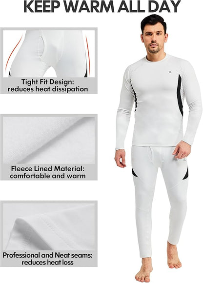 CL convallaria 2 Pack Mens Thermal Underwear Fleece Lined Long Johns Winter Base Layer Cold Weather Hunting Gear